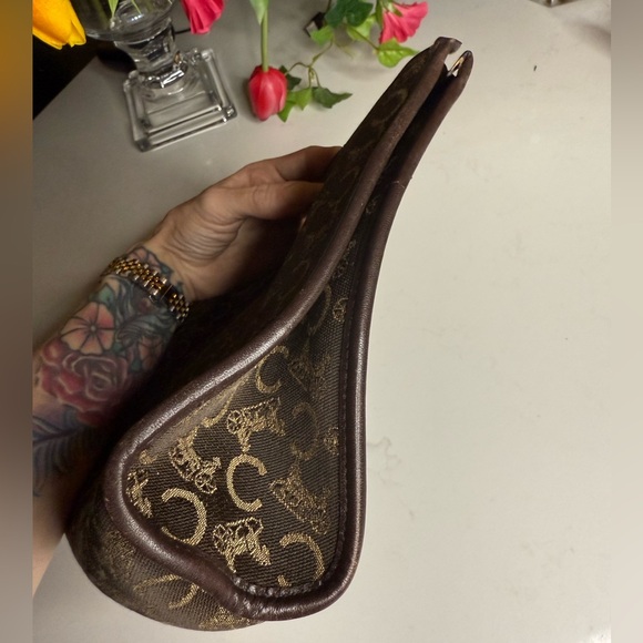 CELINE Denim Canvas Clutch Bag in Brown & Gold Celine Design & Carriages - RARE - Picture 6 of 16